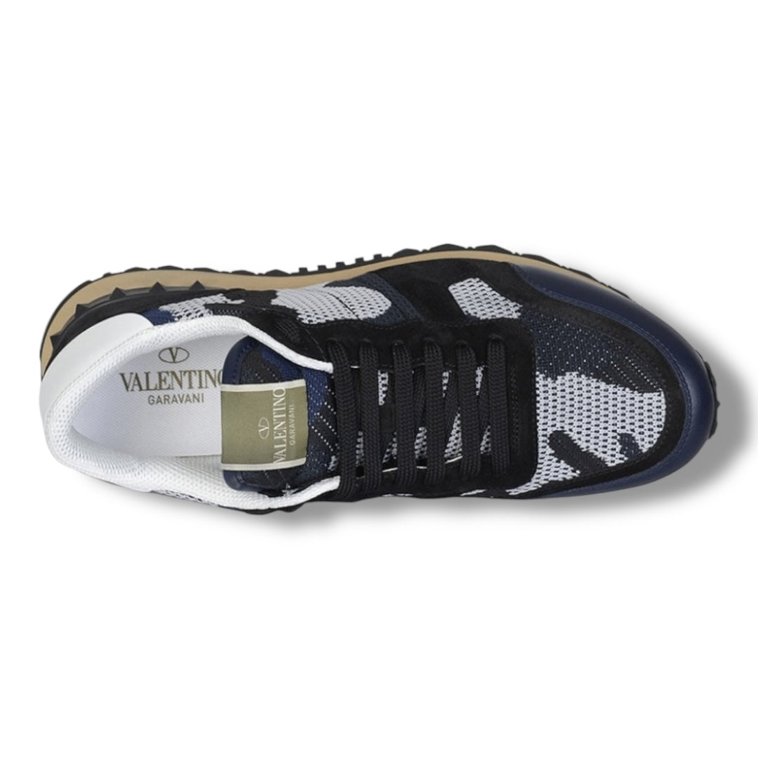 VALENTINO ROCKRUNNER STUD TRAINERS NAVY MESH CAMO