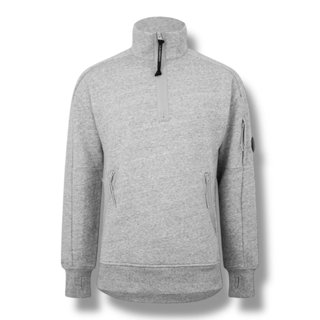 CP COMPANY LENS ARM 1/4 ZIP SWEATSHIRT LIGHT GREY