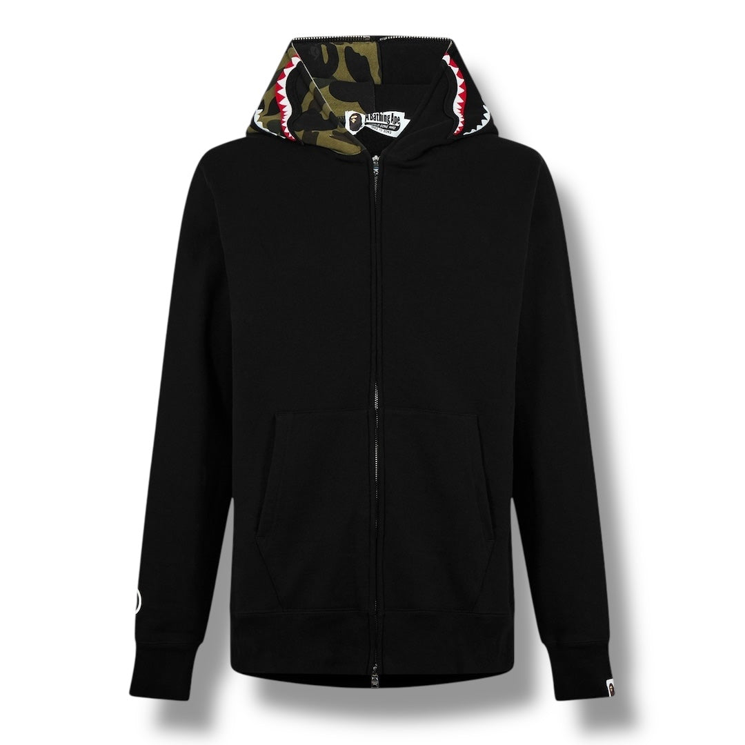 A BATHING APE BAPE SHARK HOOD ZIP UP HOODIE BLACK