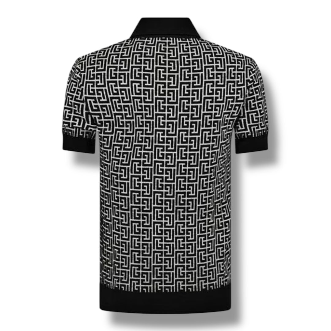 BALMAIN ALL OVER LOGO KNIT POLO BLACK / WHITE