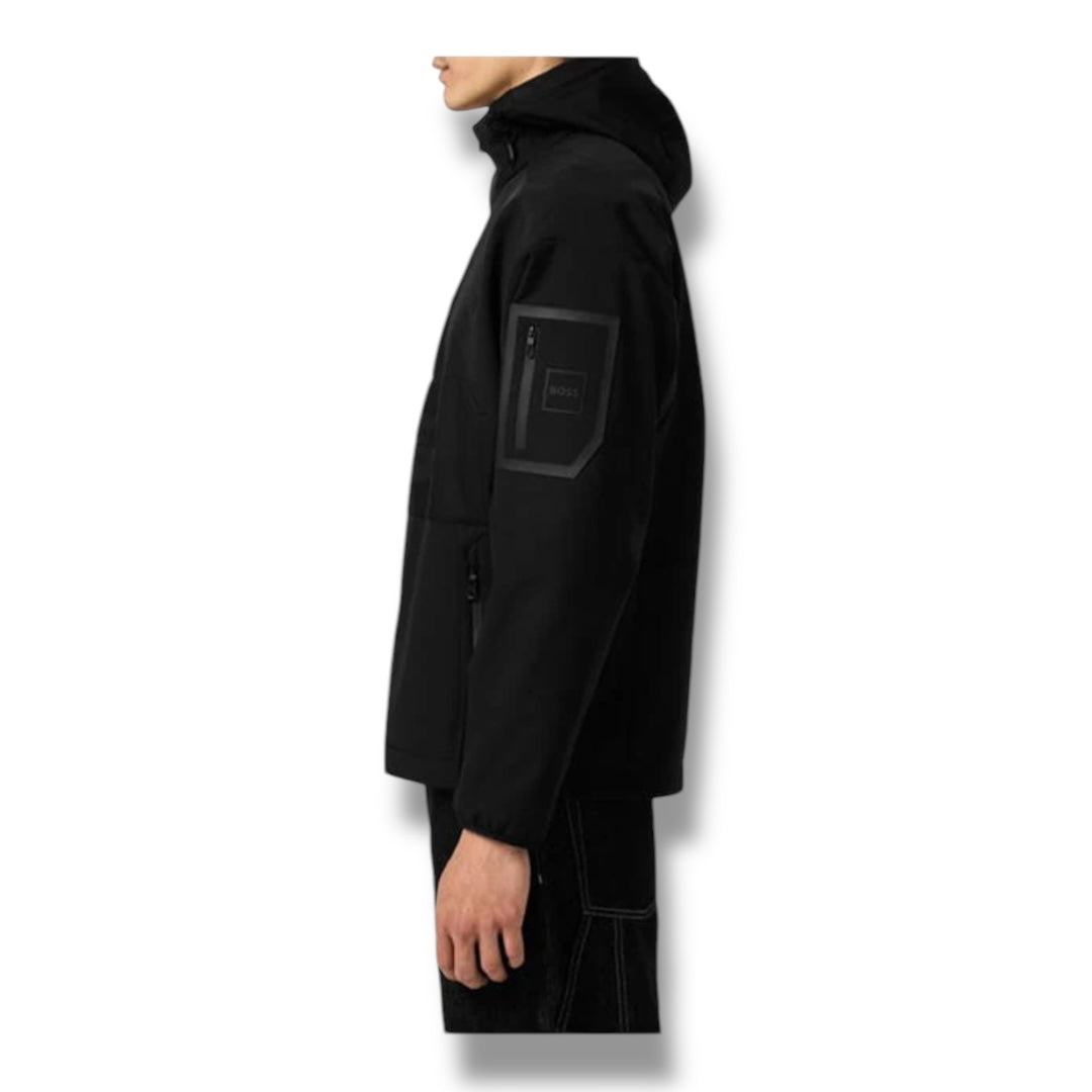 HUGO BOSS 1/4 ZIP TECH LIGHTWEIGHT HOODED WINDBREAKER JACKET BLACK