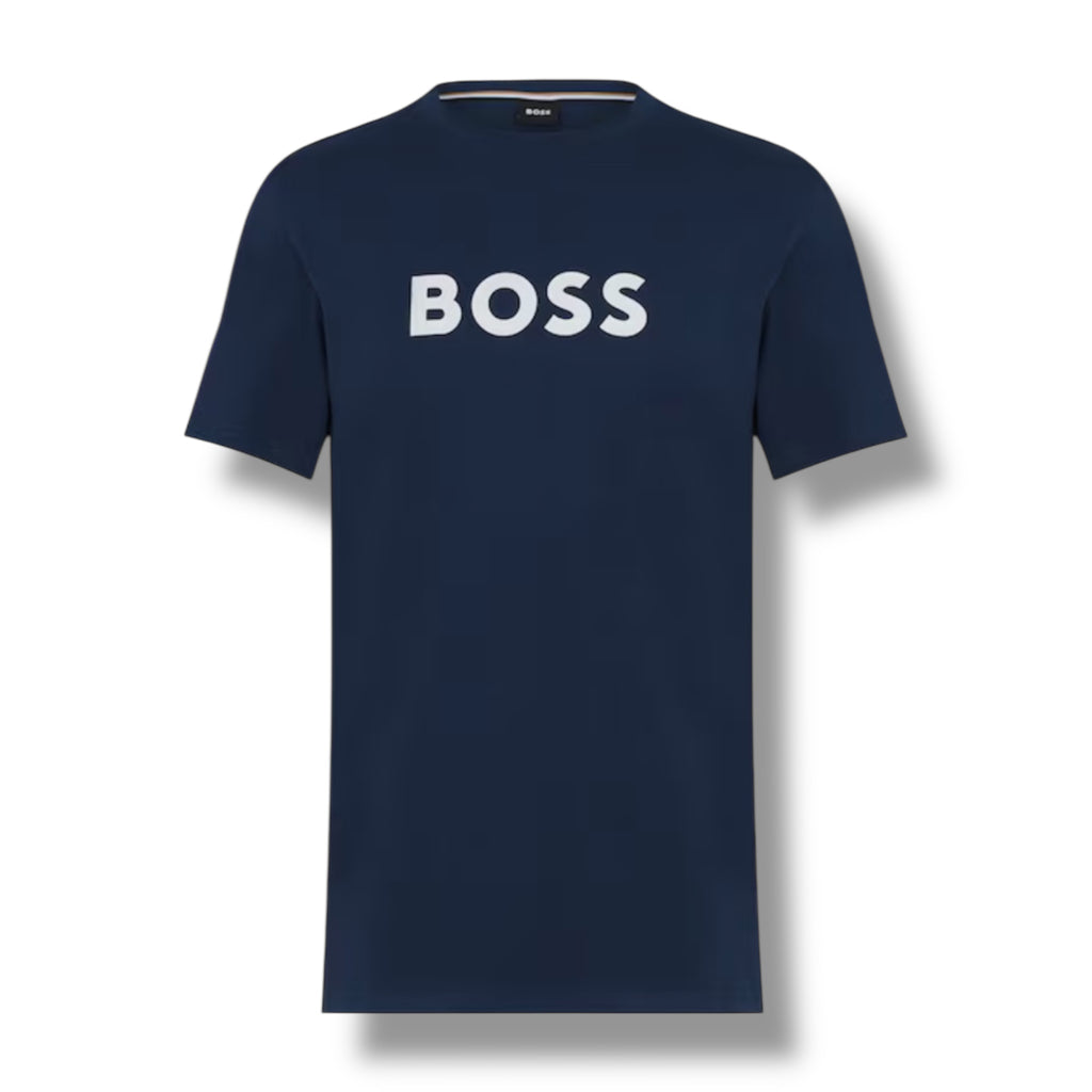HUGO BOSS BIG LOGO T-SHIRT & SWIM SHORTS COMBO NAVY BLUE