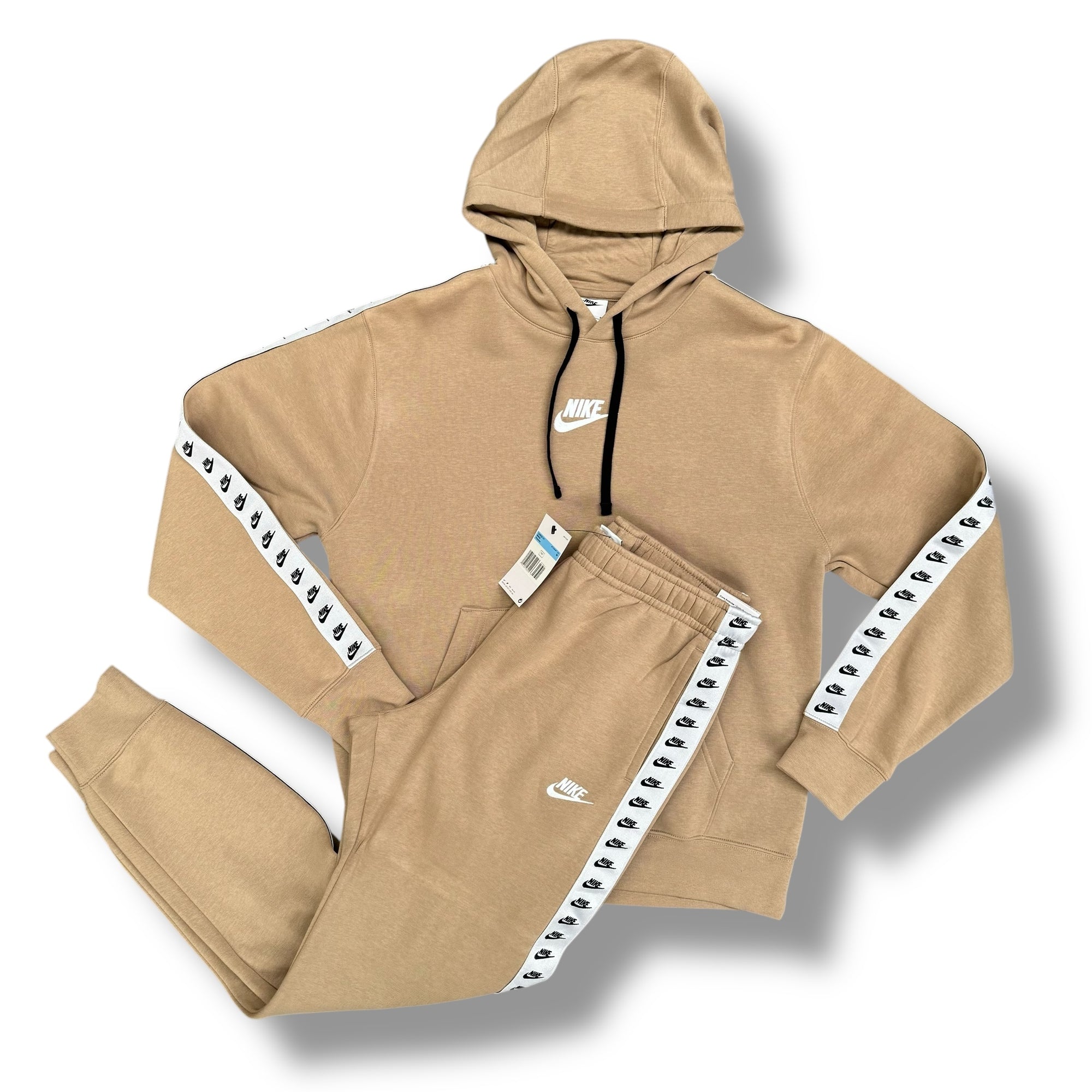 NIKE SPORTSWEAR TAPE HOODED FULL TRACKSUIT BEIGE