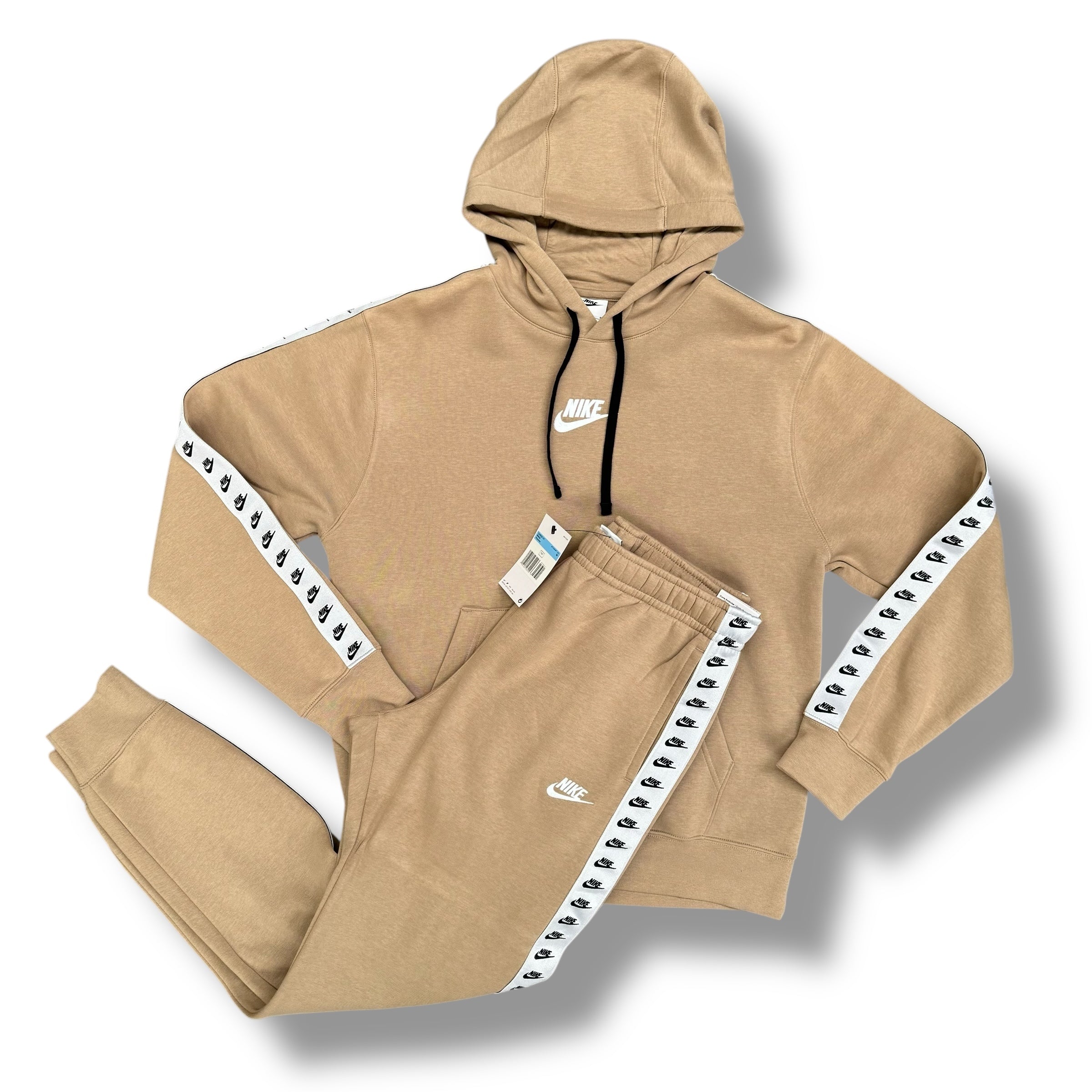 NIKE SPORTSWEAR TAPE HOODED FULL TRACKSUIT BEIGE