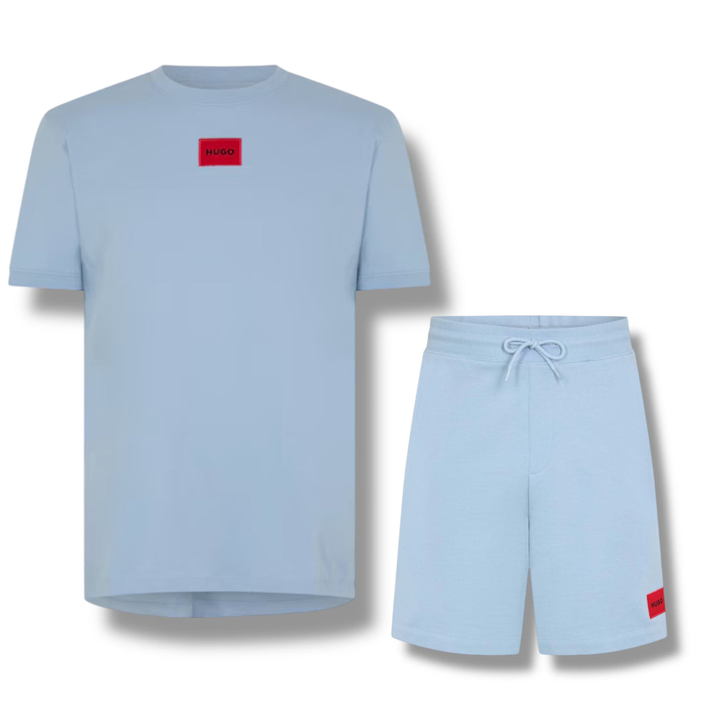 HUGO BOSS HUGO RED PATCH T-SHIRT & JERSEY SHORTS SET SKY BLUE