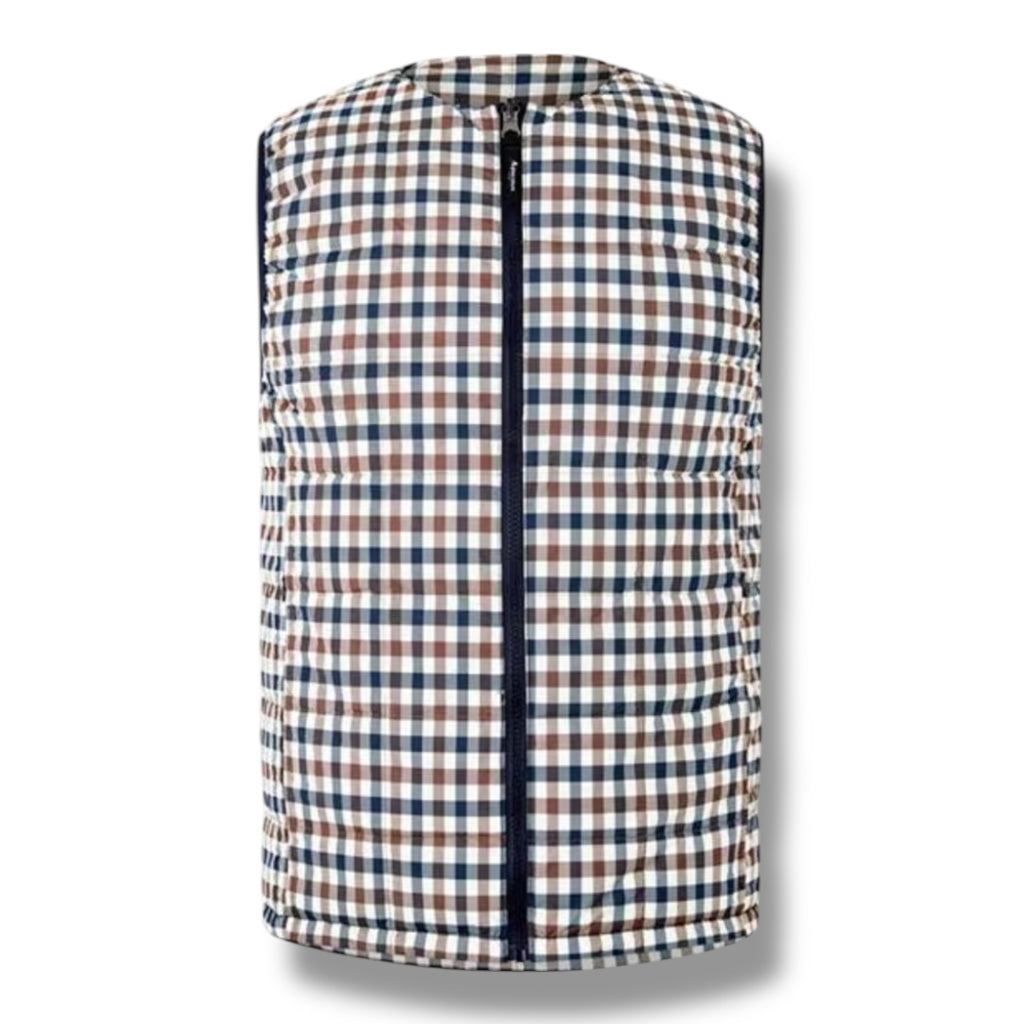 AQUASCUTUM REVERSIBLE PUFFER GILET CHECK - NAVY BLUE