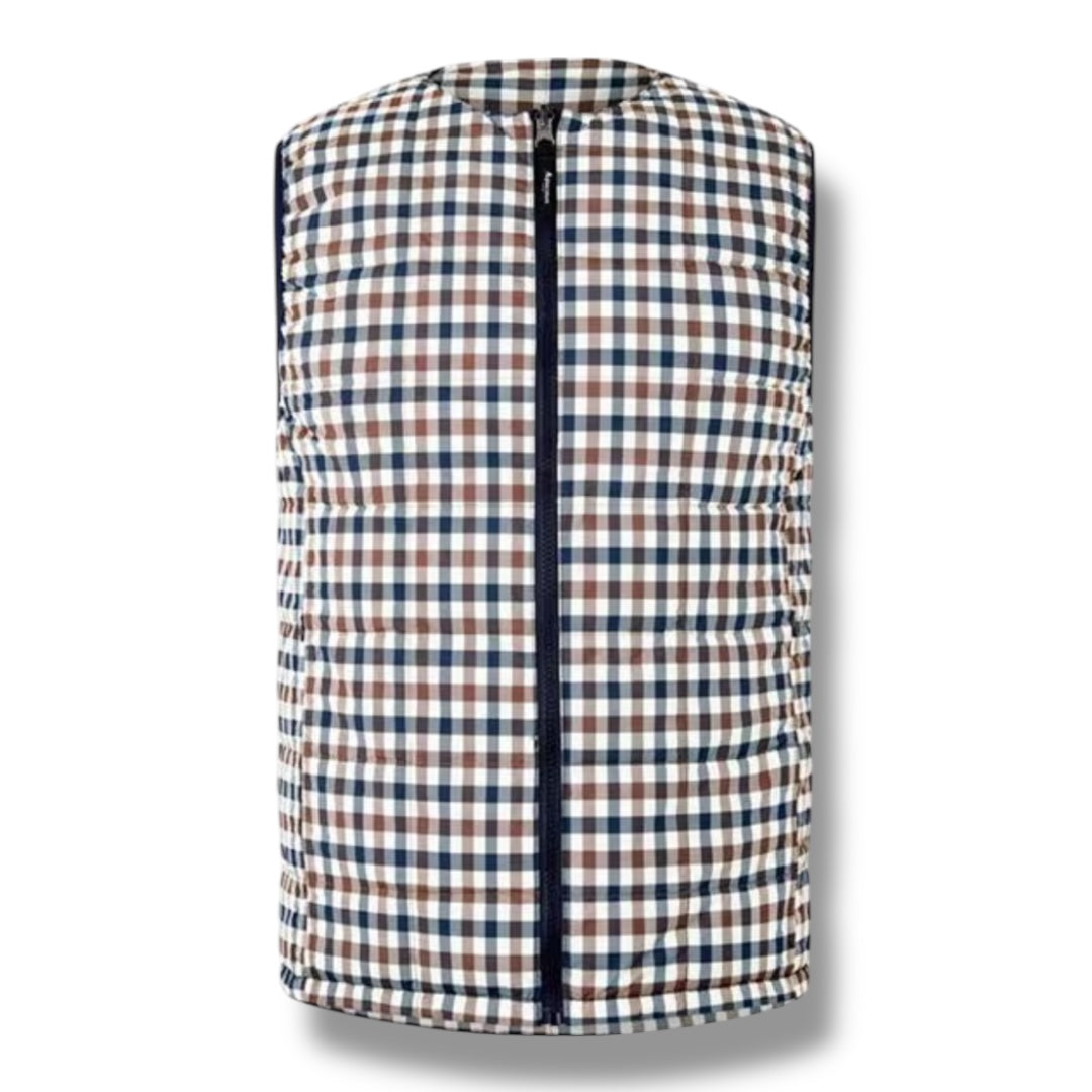 AQUASCUTUM REVERSIBLE PUFFER GILET CHECK - NAVY BLUE