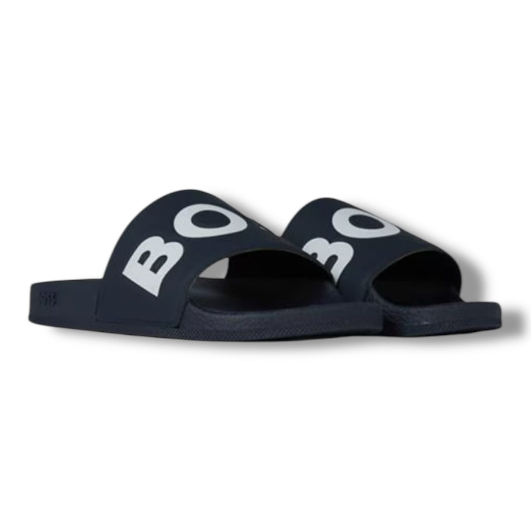 HUGO BOSS LOGO POOL SLIDERS NAVY BLUE