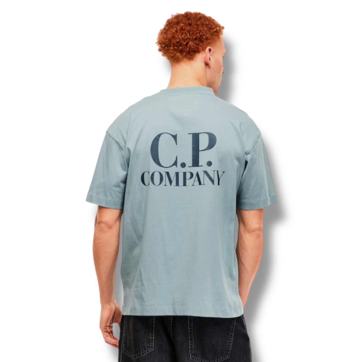 CP COMPANY DOUBLE LOGO T-SHIRT SILVER BLUE