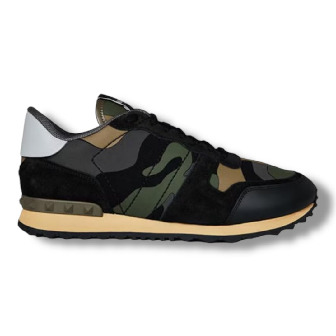 VALENTINO ROCKRUNNER STUD TRAINERS KHAKI GREEN CAMO