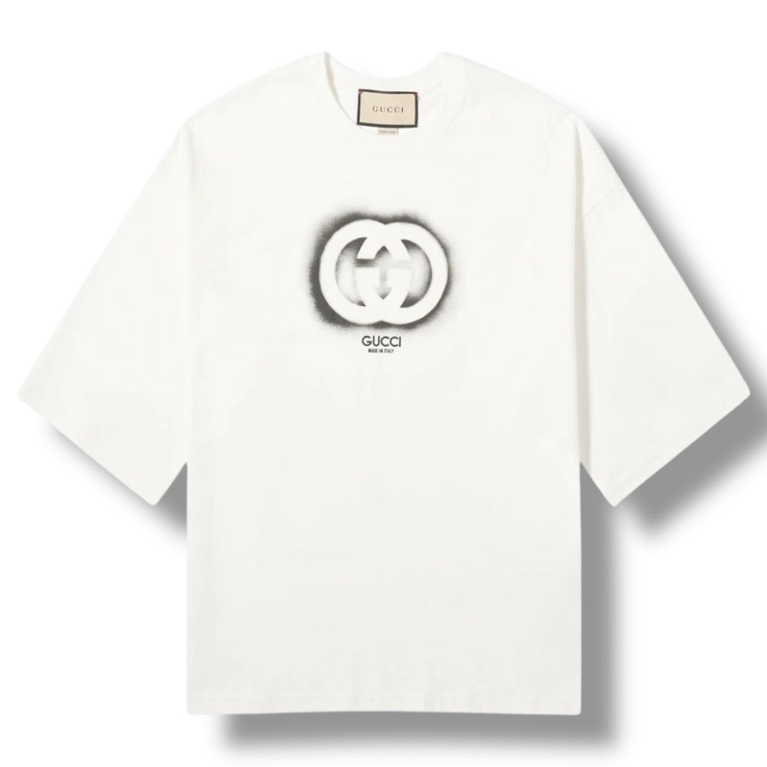 GUCCI GG BLUR SPRAY LOGO T-SHIRT WHITE