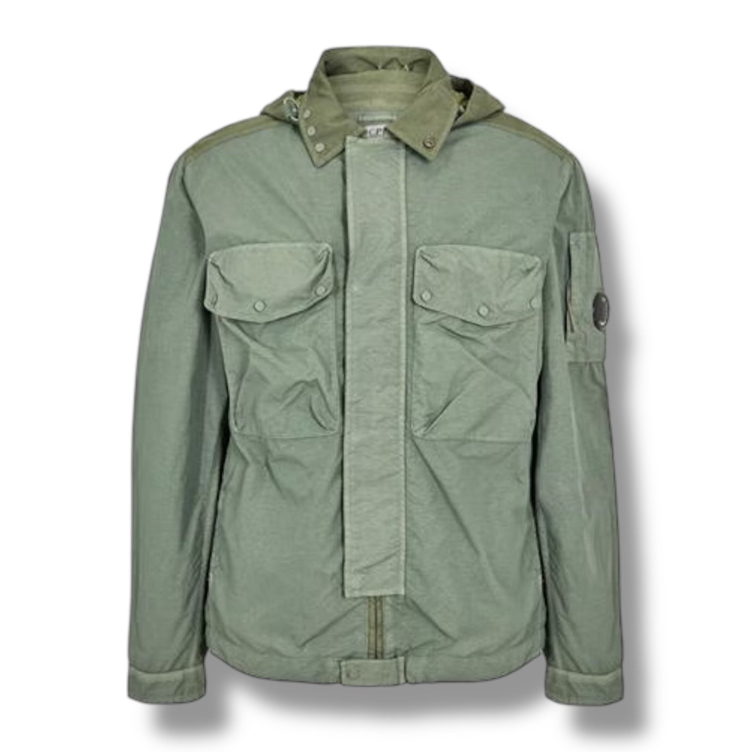 CP COMPANY HOODED GOOGLE OVERSHIRT LAUREL GREEN