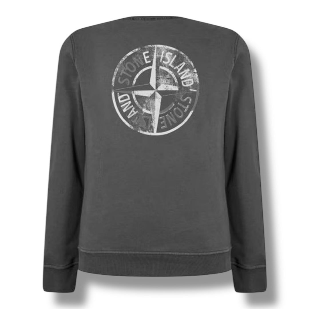 STONE ISLAND DIAL BACK LOGO CREWNECK SWEATSHIRT CHARCOAL GREY