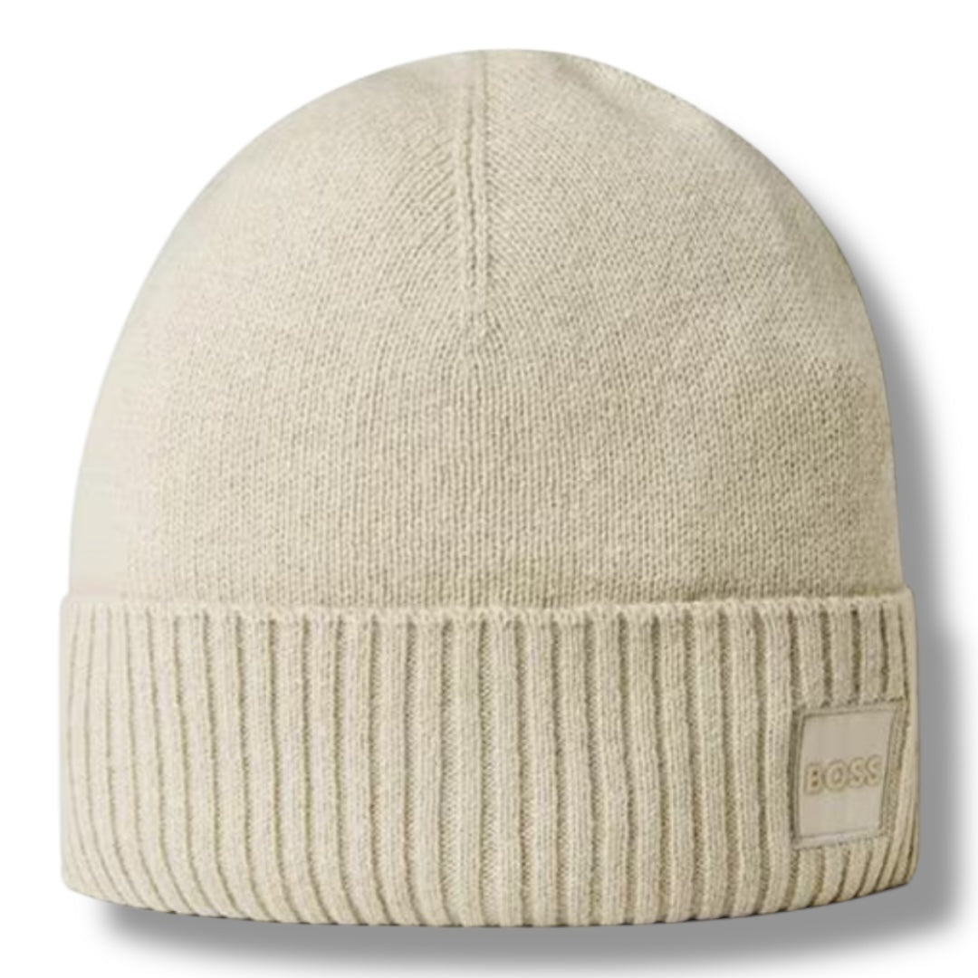 HUGO BOSS PATCH BEANIE BEIGE