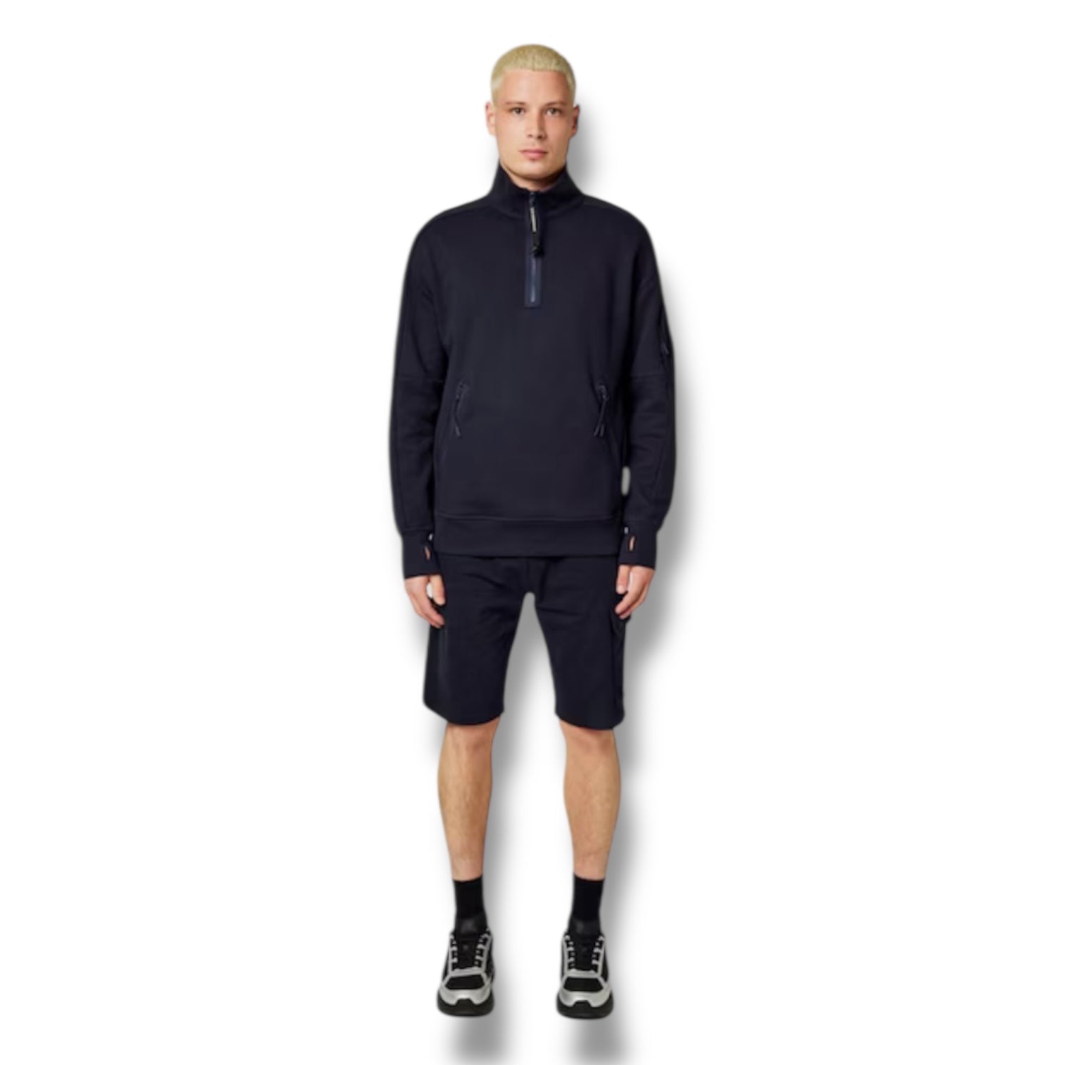 CP COMPANY LENS ARM 1/4 ZIP SWEATSHIRT NAVY BLUE