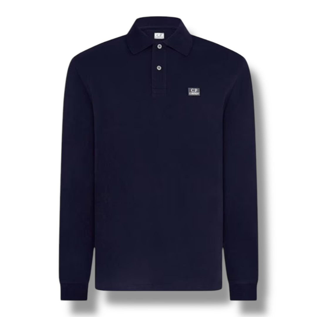 CP COMPANY LONG SLEEVED POLO SHIRT NAVY BLUE