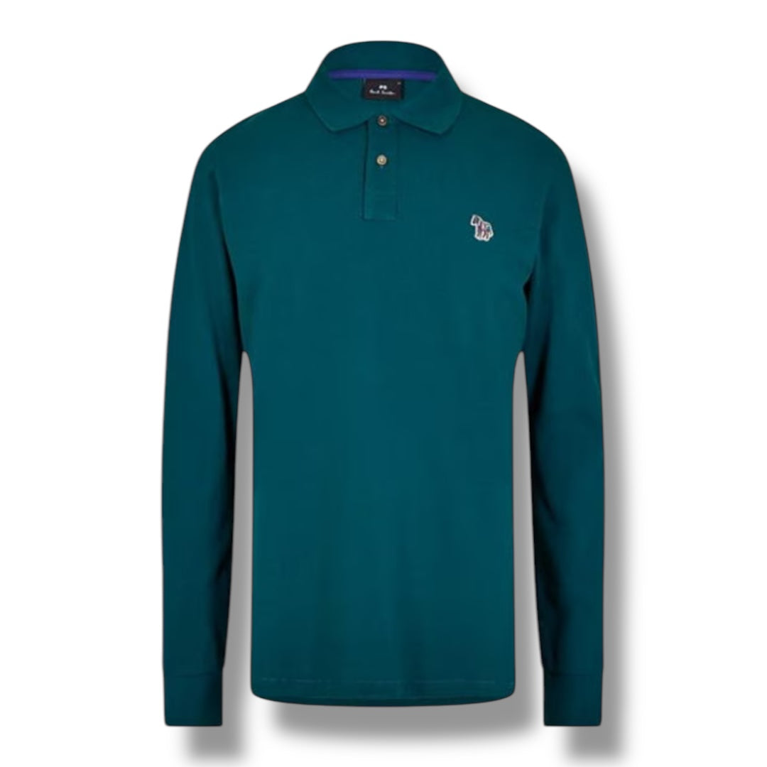 PAUL SMITH LONG SLEEVE ZEBRA POLO SHIRT GREEN