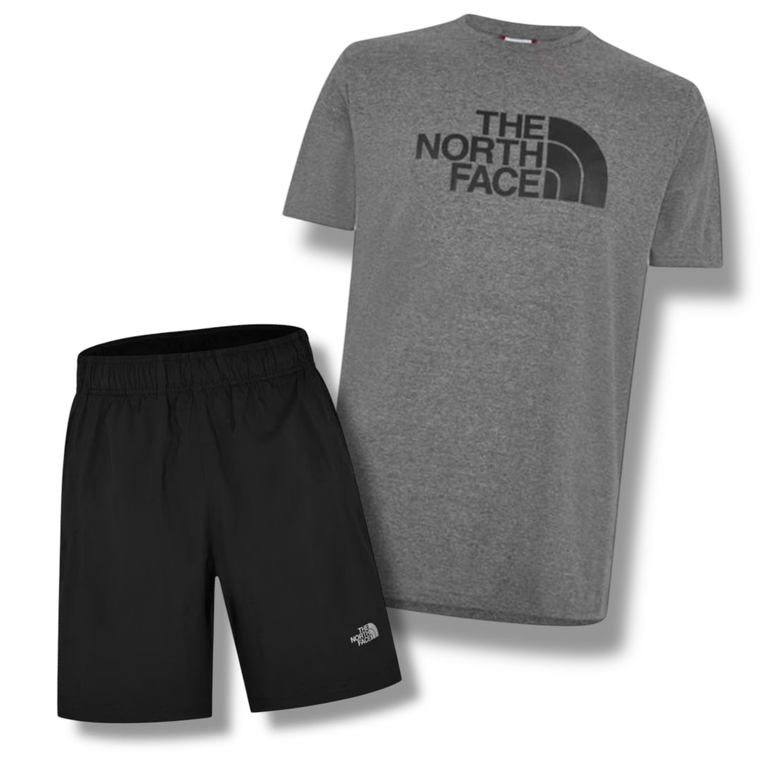 NORTH FACE BIG LOGO T-SHIRT & SWIM SHORTS COMBO GREY