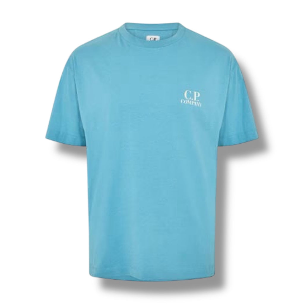 CP COMPANY DOUBLE LOGO T-SHIRT AEGEAN BLUE