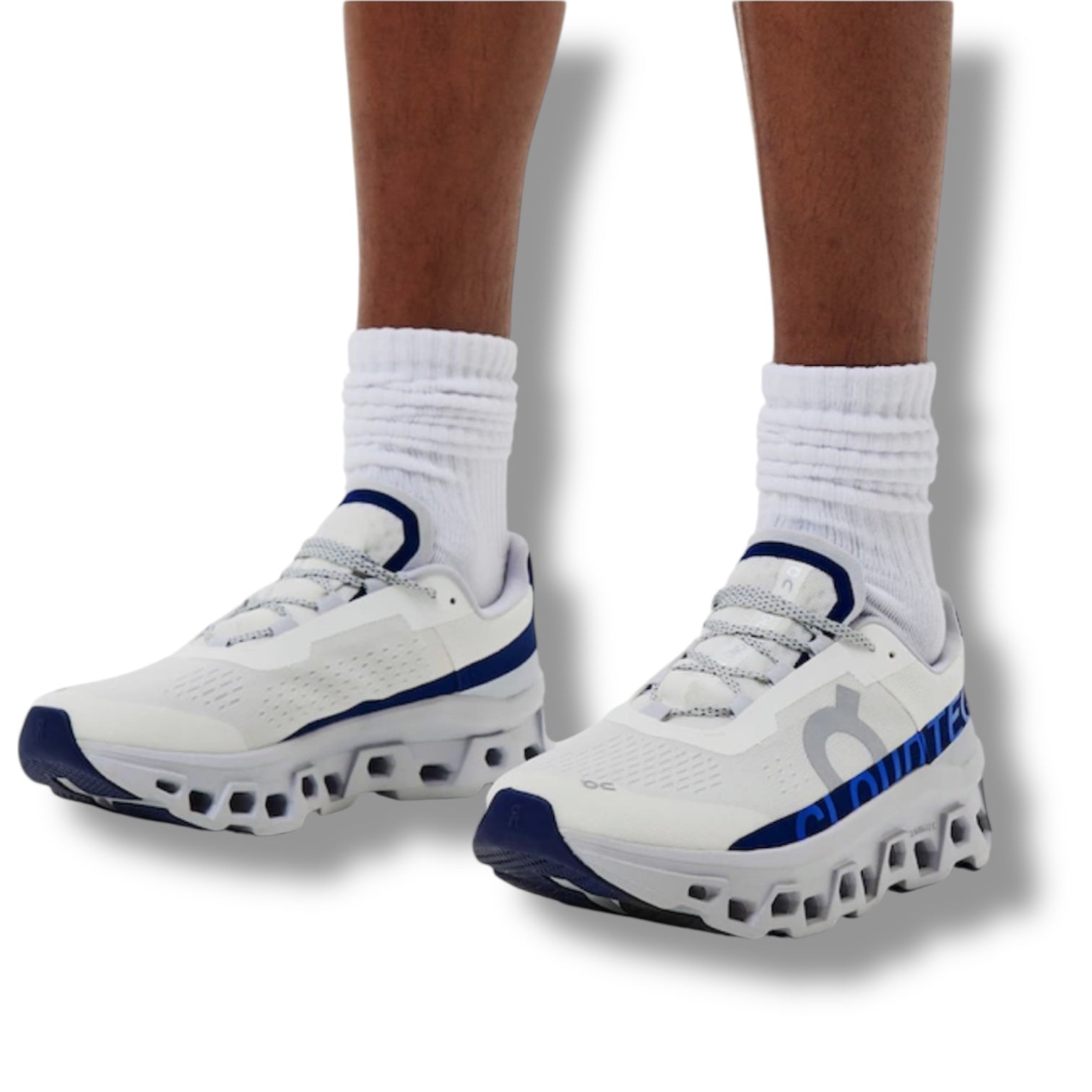 ON RUNNING CLOUDMONSTER TRAINERS WHITE BLUE