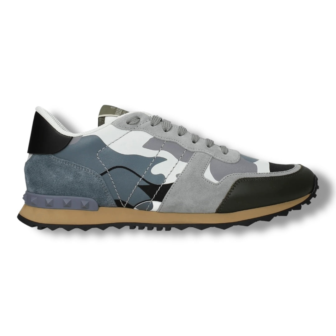 VALENTINO ROCKRUNNER STUD TRAINERS GREY - KHAKI CAMO