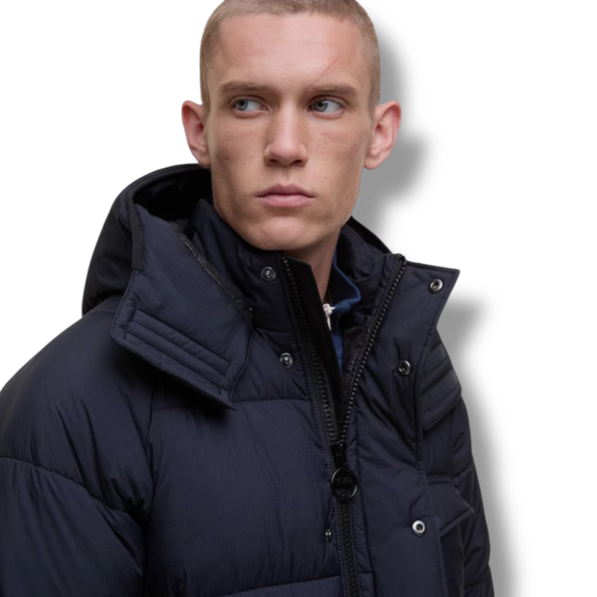 BARBOUR INTERNATIONAL HAZE HOODED PUFFER JACKET NAVY BLUE