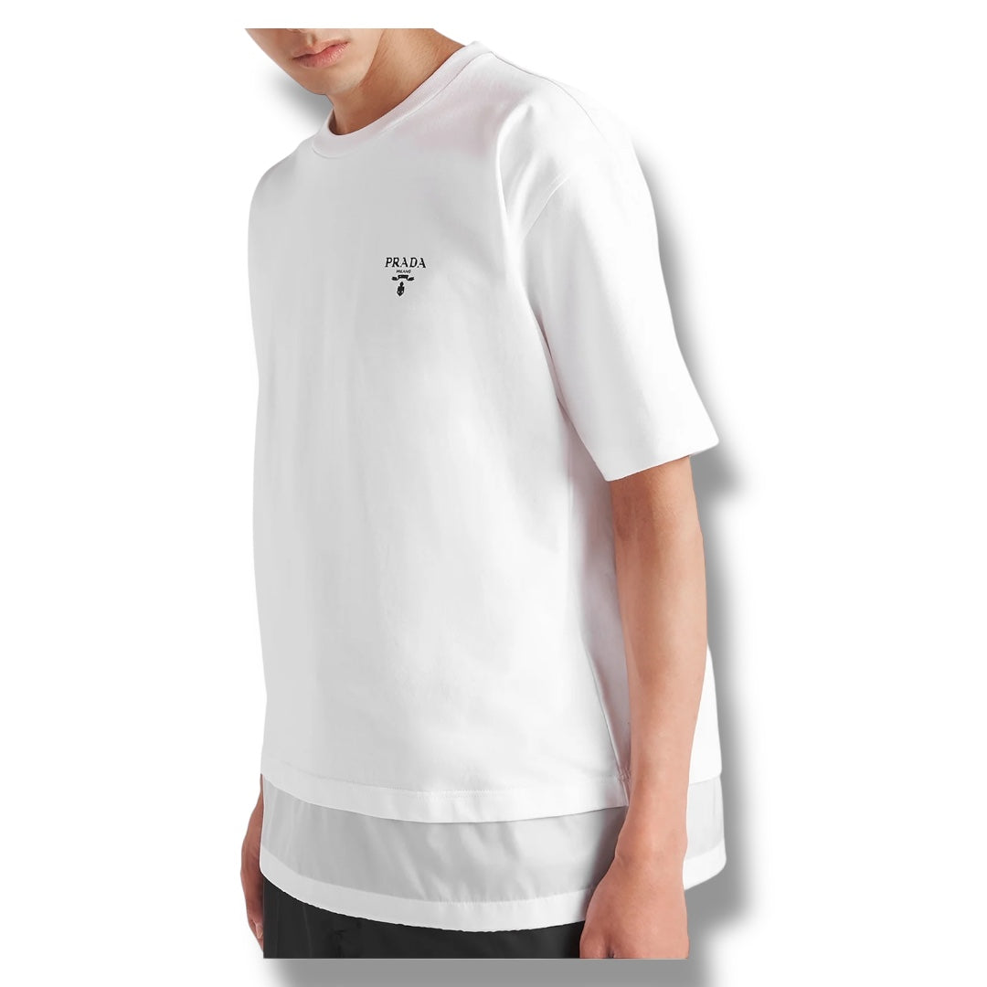 PRADA NYLON TRIM LAYERED T-SHIRT WHITE