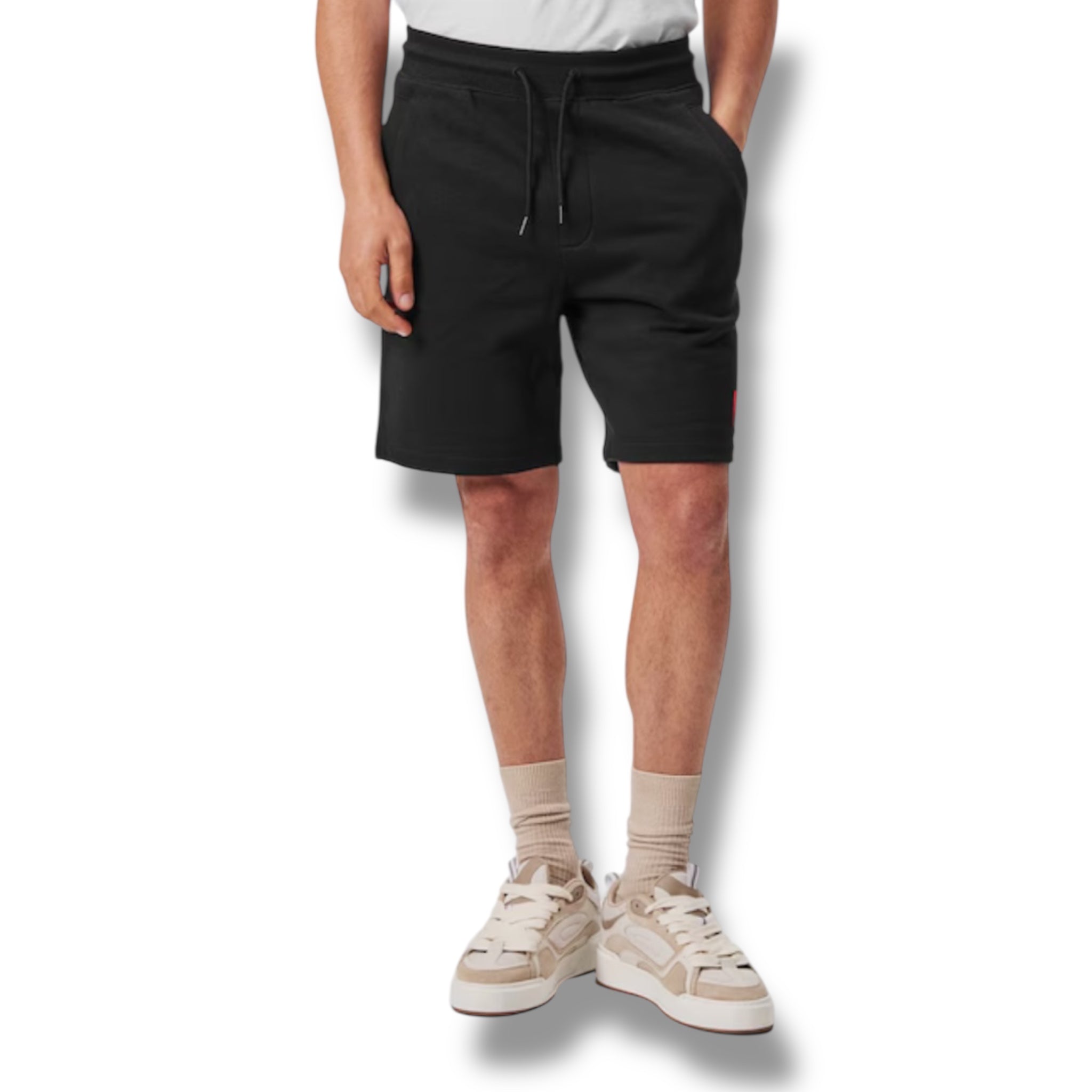 HUGO BOSS HUGO RED PATCH T-SHIRT & JERSEY SHORTS SET WHITE & BLACK