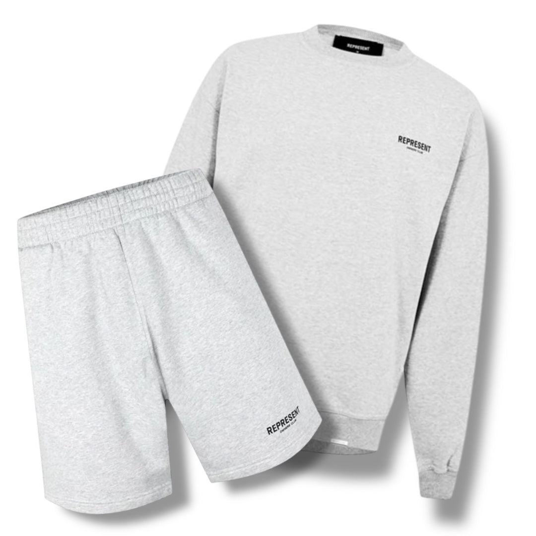 REPRESENT OWNERS CLUB CREW NECK SWEATSHIRT & SHORTS COMBO GREY