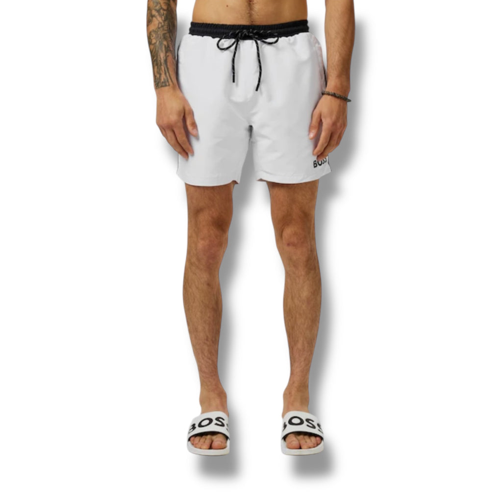 HUGO BOSS BIG LOGO T-SHIRT & SWIM SHORTS COMBO WHITE