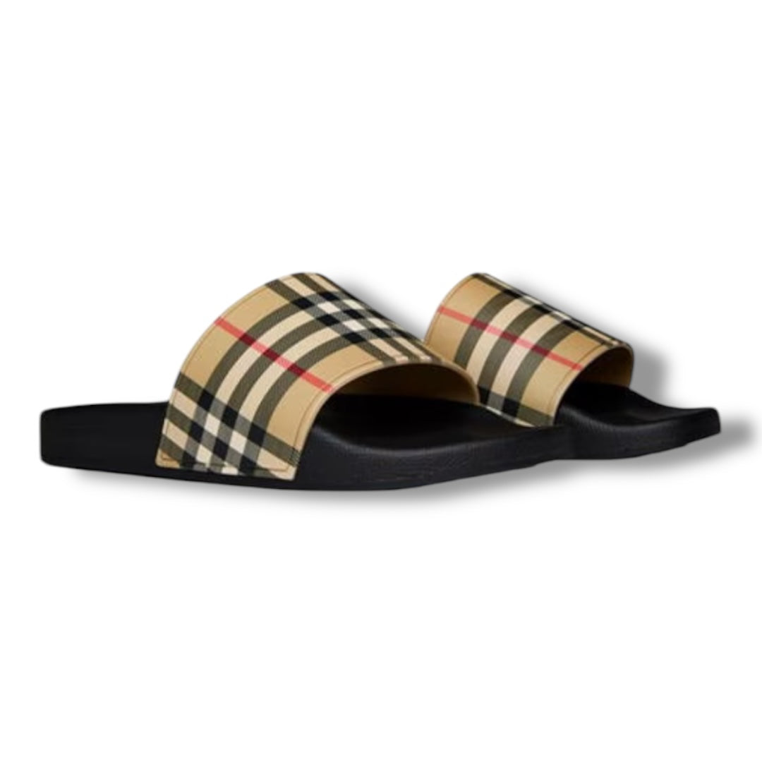 BURBERRY CHECK SLIDERS BEIGE