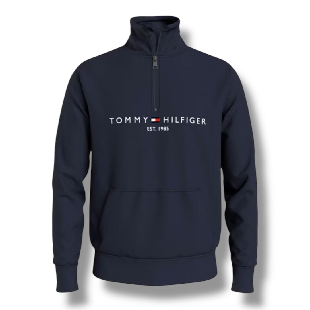 TOMMY HILFIGER MIDDLE LOGO 1/4 ZIP SWEATSHIRT NAVY BLUE