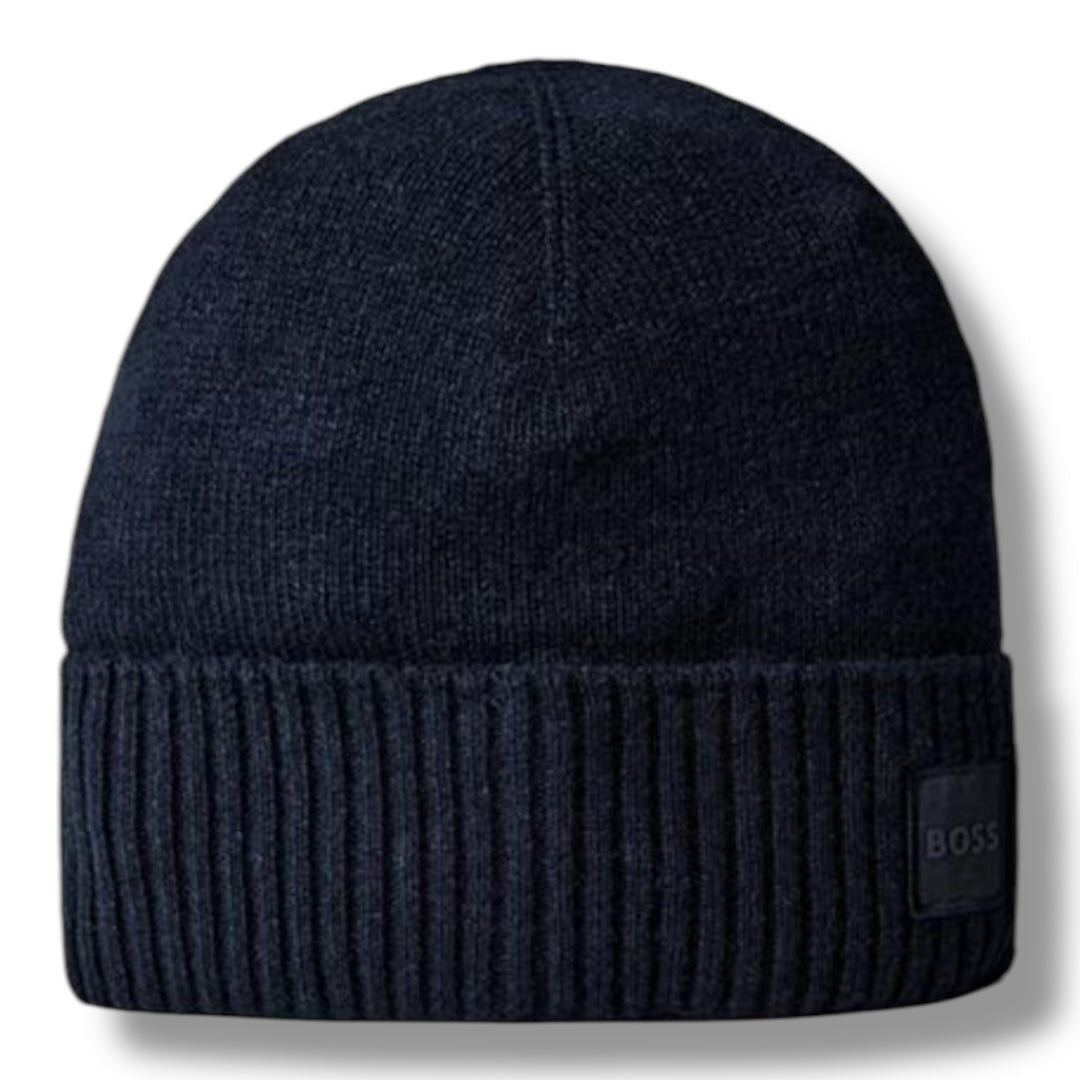 HUGO BOSS PATCH BEANIE NAVY BLUE