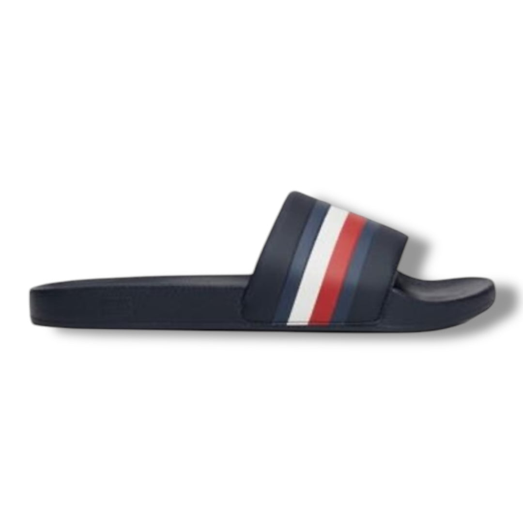 TOMMY HILFIGER STRIPE POOL SLIDERS NAVY BLUE