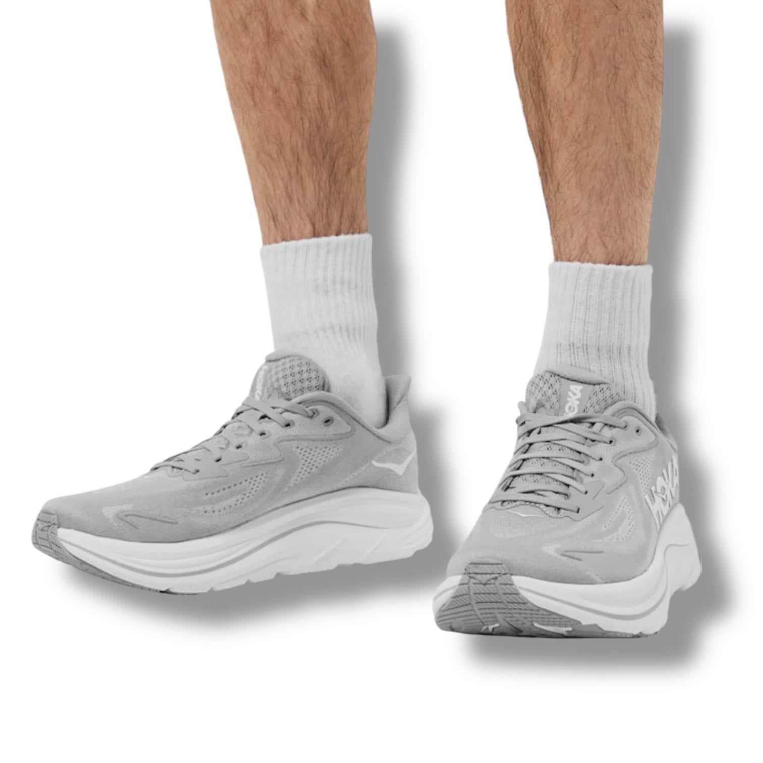 HOKA CLIFTON 10 RUNNING TRAINERS LIGHT GREY