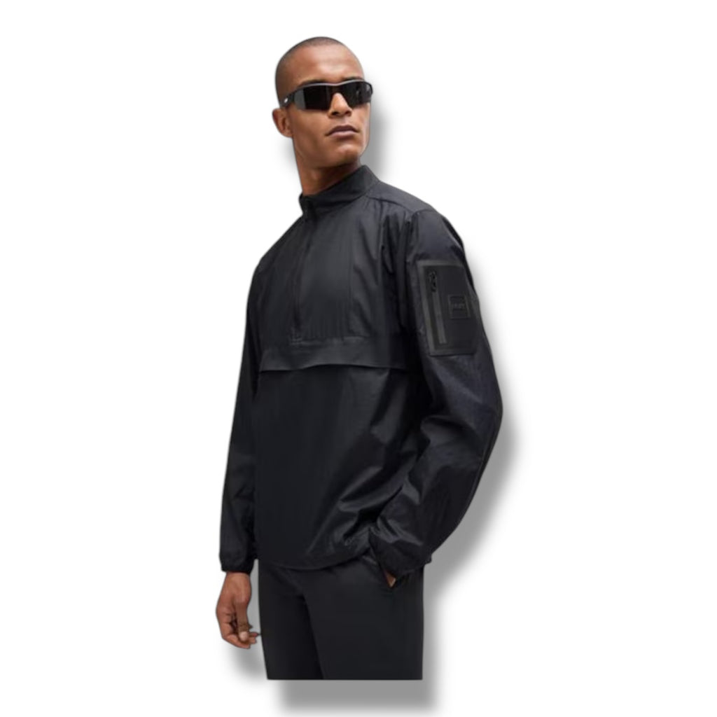 HUGO BOSS 1/4 ZIP TECH LIGHTWEIGHT WINDBREAKER BLACK