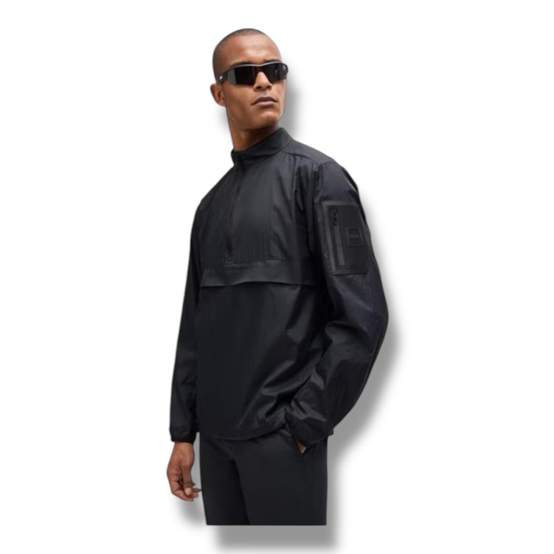 HUGO BOSS 1/4 ZIP TECH LIGHTWEIGHT WINDBREAKER BLACK