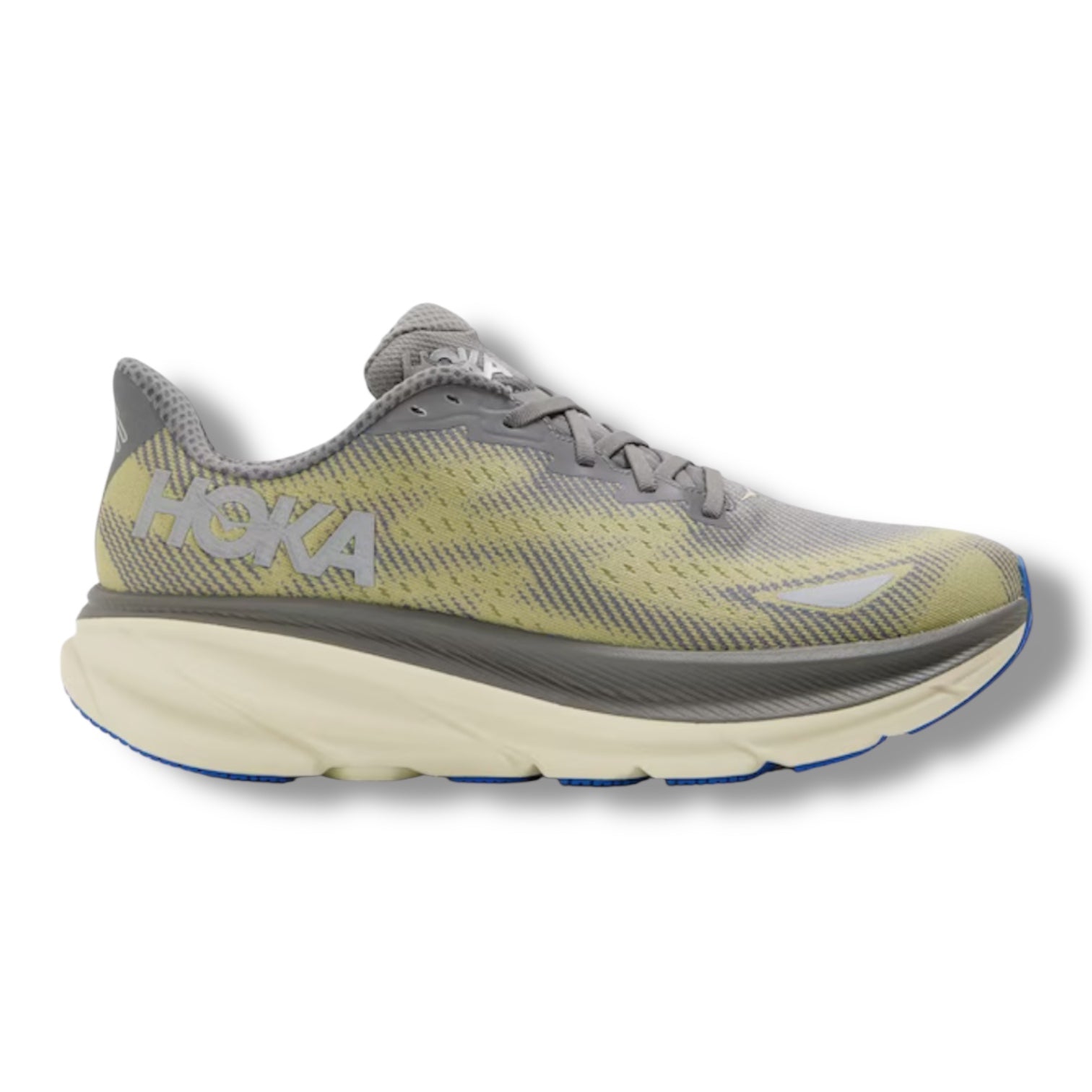 HOKA CLIFTON 9 GORE-TEX RUNNING TRAINERS GREY YELLOW