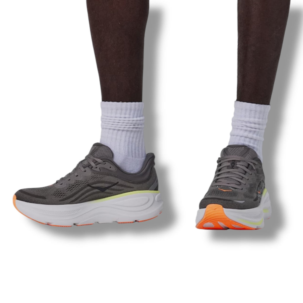 HOKA BONDI RUNNING TRAINERS GREY ORANGE
