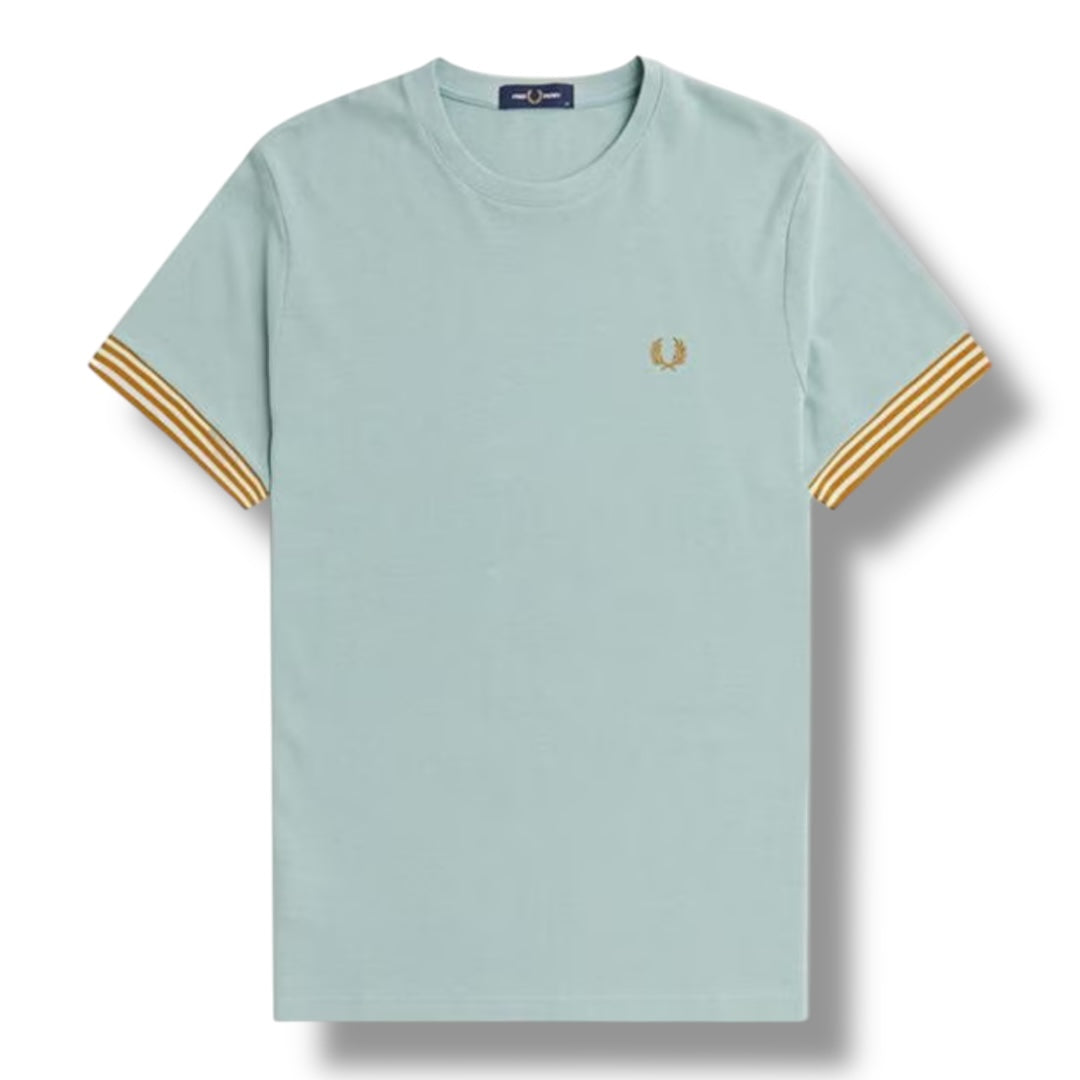FRED PERRY STRIPE CUFF T-SHIRT SILVER BLUE