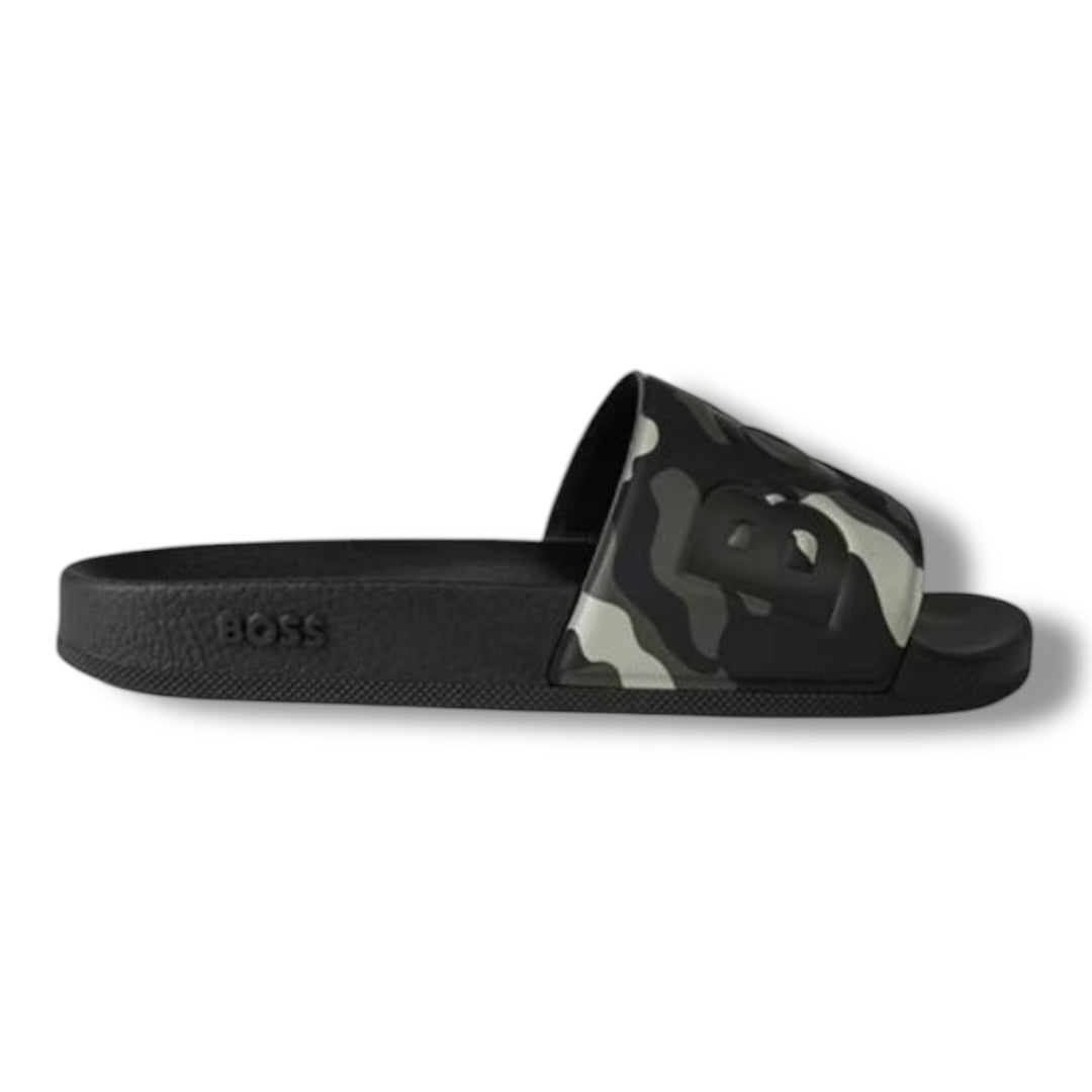 HUGO BOSS LOGO POOL SLIDERS GREEN CAMO