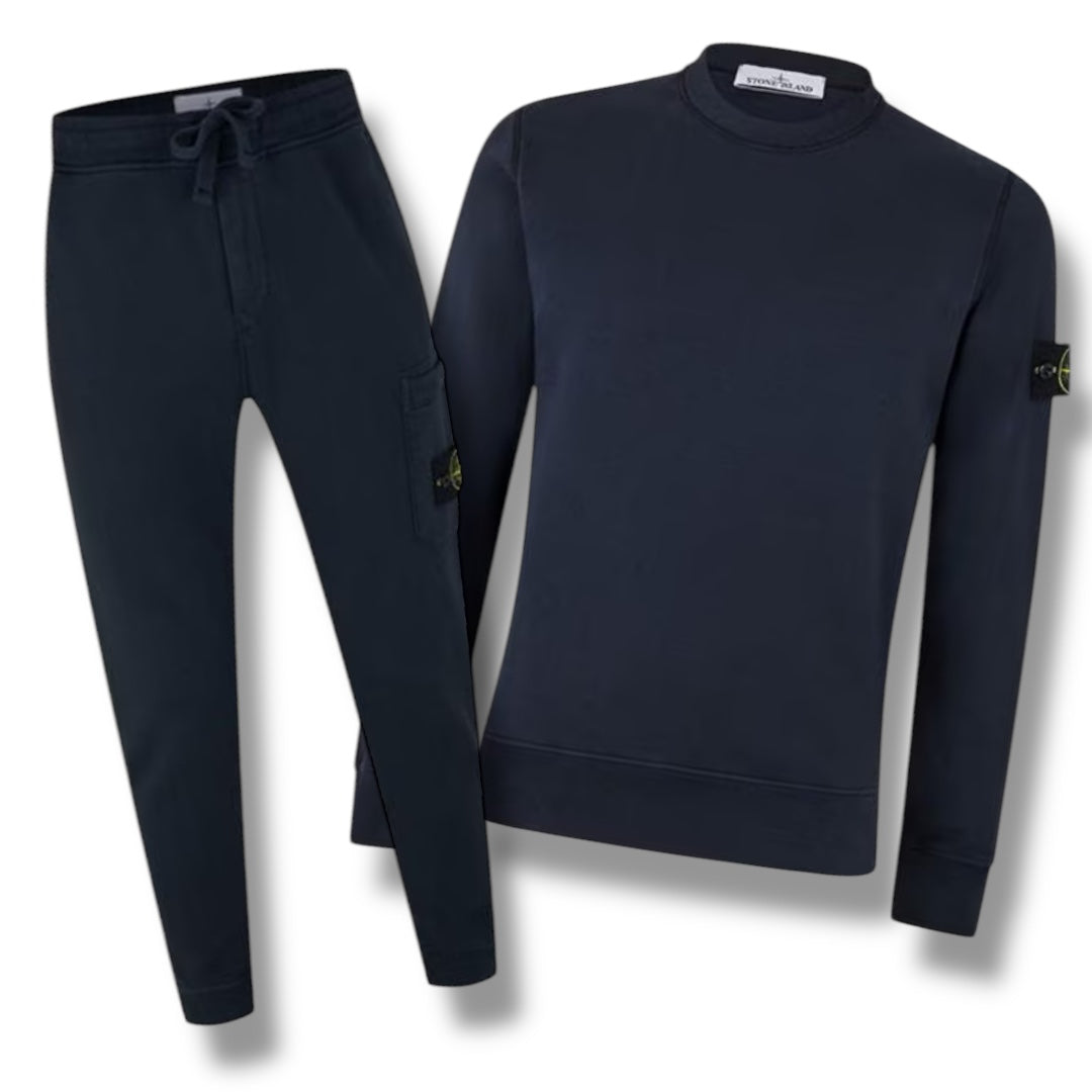 STONE ISLAND BADGE LOGO CREW NECK TRACKSUIT NAVY BLUE