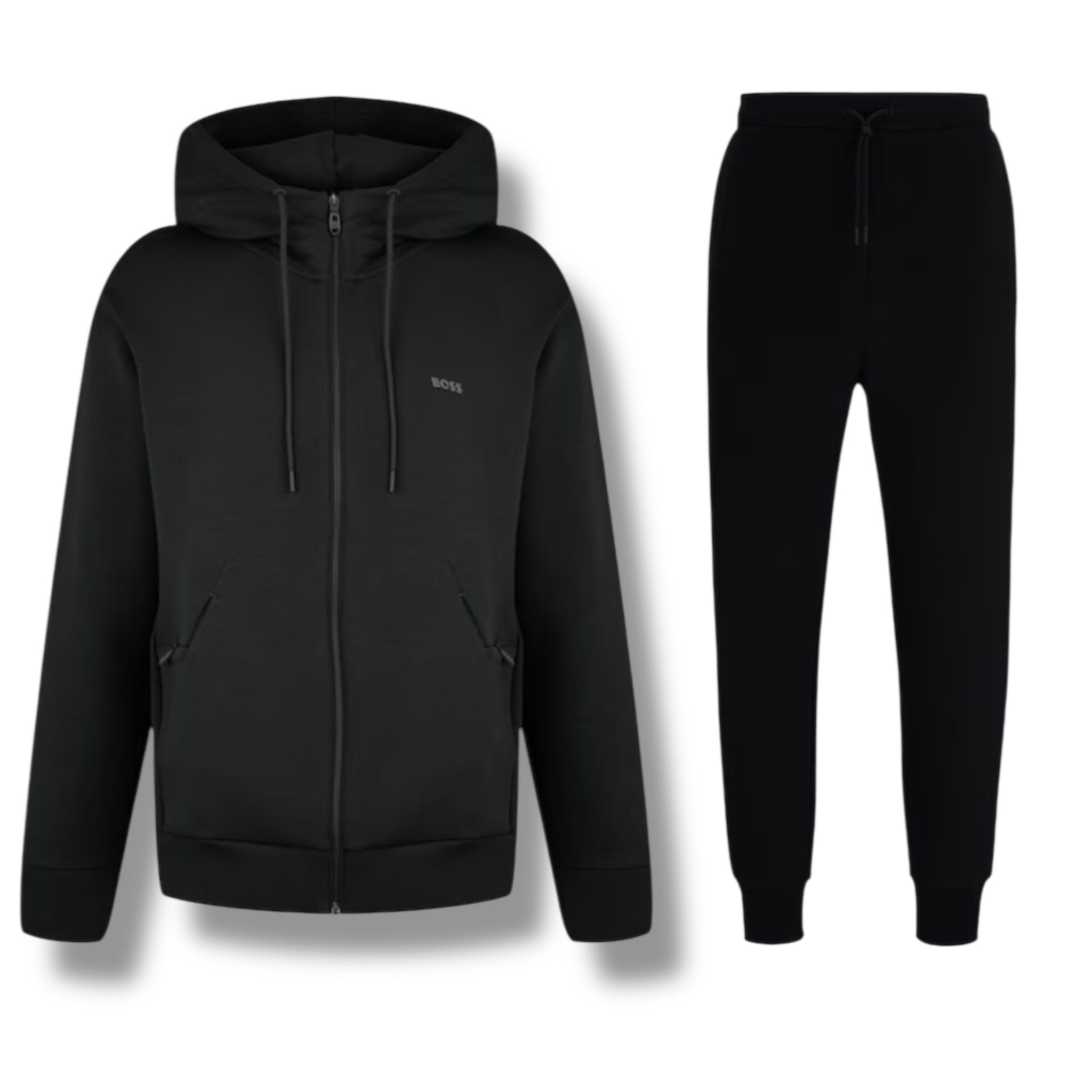 HUGO BOSS CURVED LOGO FULL ZIP HOODED TRACKSUIT BLACK