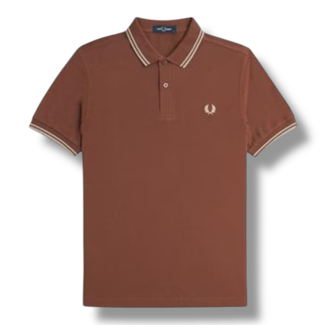 FRED PERRY TWIN TIPPED POLO SHIRT BROWN