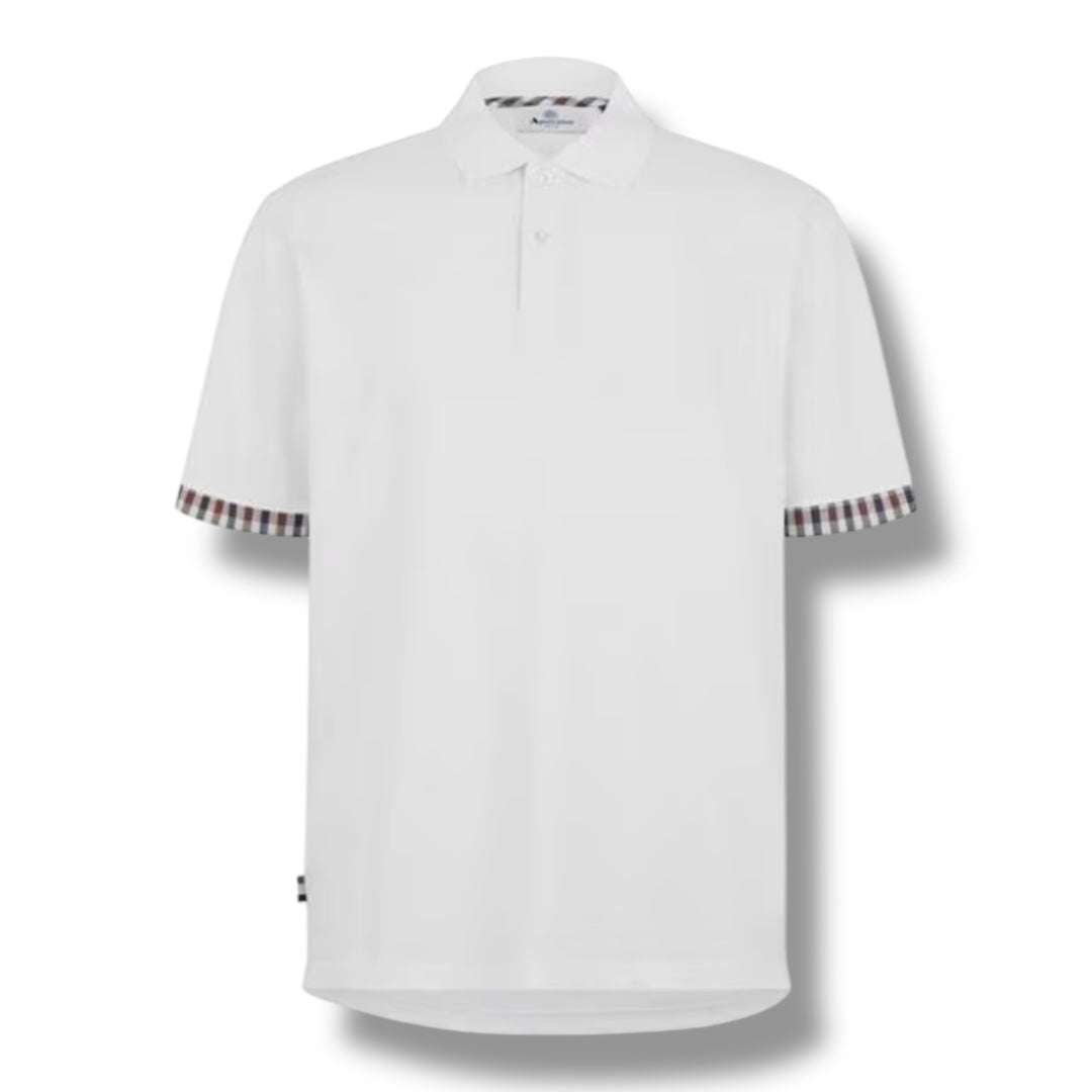 AQUASCUTUM CHECK TRIM POLO SHIRT WHITE