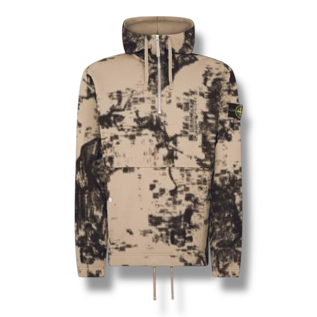 STONE ISLAND 1/4 ZIP HOODED SWEATSHIRT CAMO TORTORA BROWN