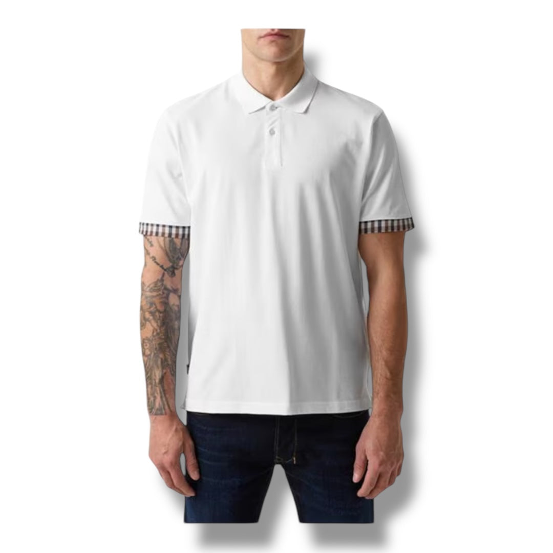 AQUASCUTUM CHECK TRIM POLO SHIRT WHITE