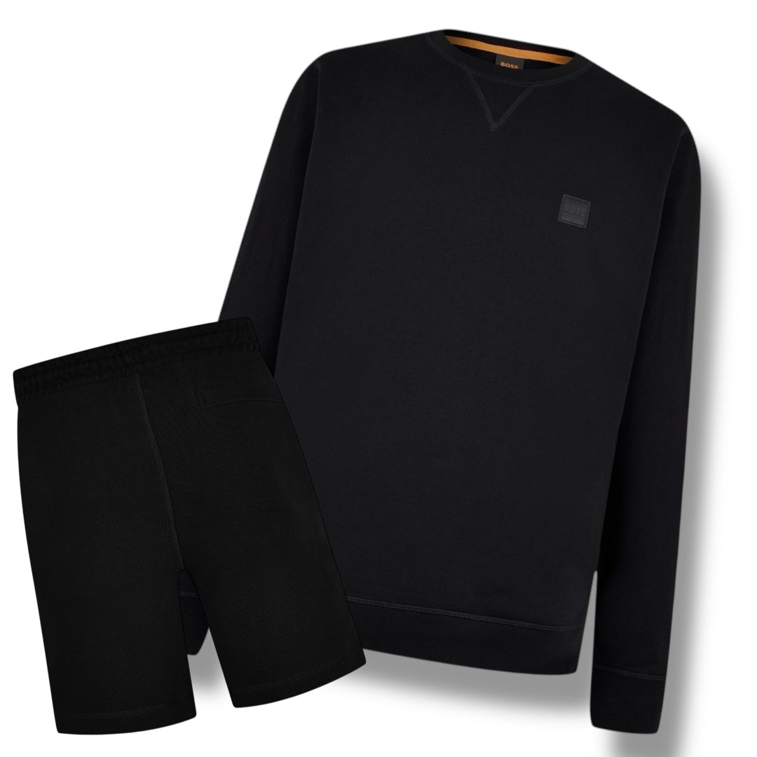 HUGO BOSS PATCH SWEATSHIRT & JERSEY SHORTS BLACK