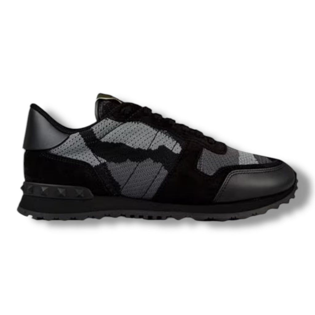 VALENTINO ROCKRUNNER STUD TRAINERS GREY - BLACK CAMO