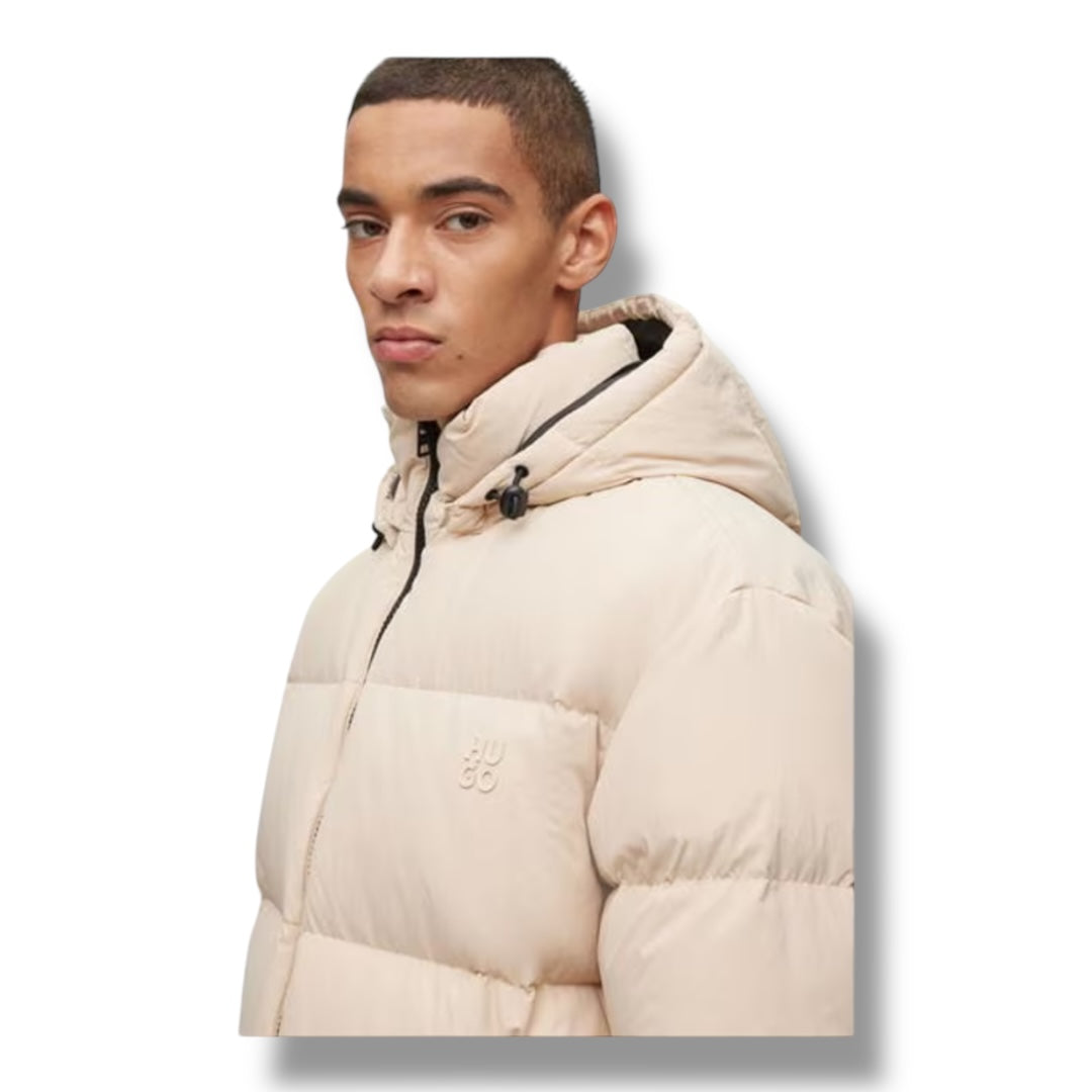 HUGO BOSS HUGO STACK LOGO PUFFER JACKET BEIGE
